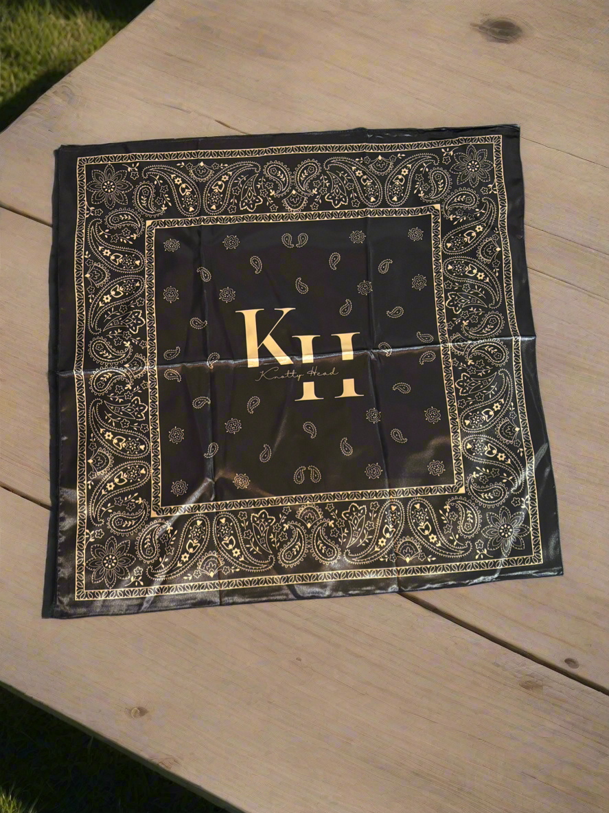 New Large Black Satin Bandana