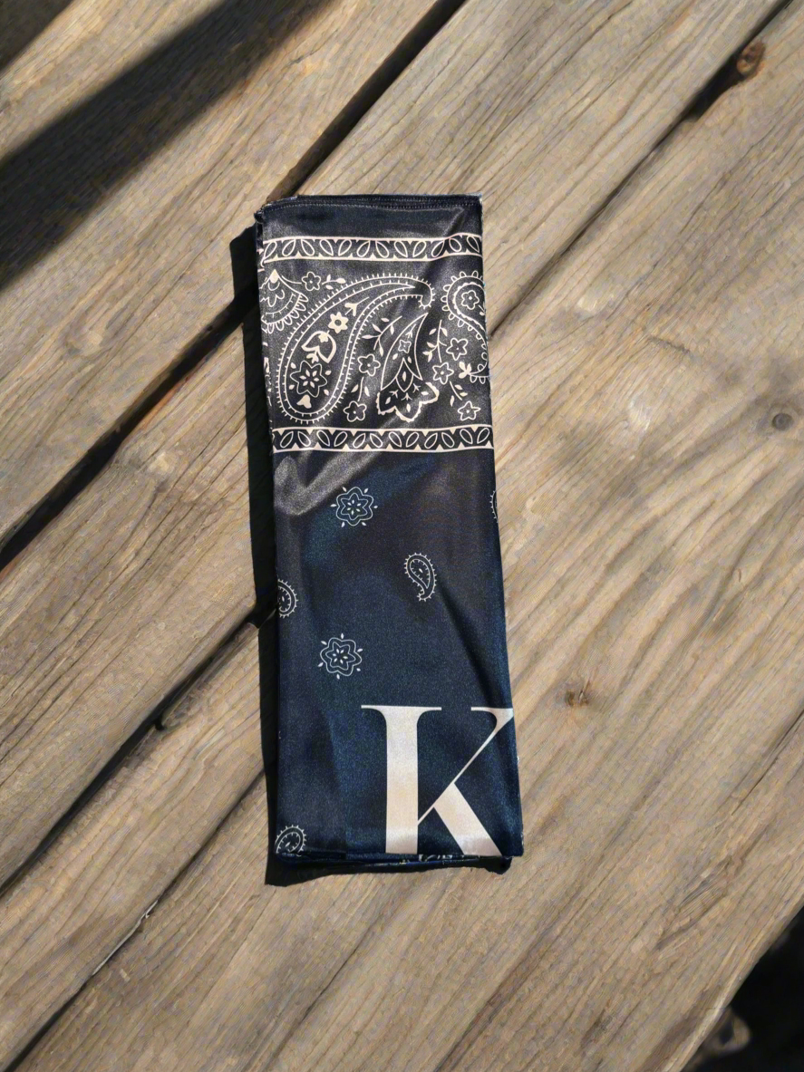 New Large Black Satin Bandana